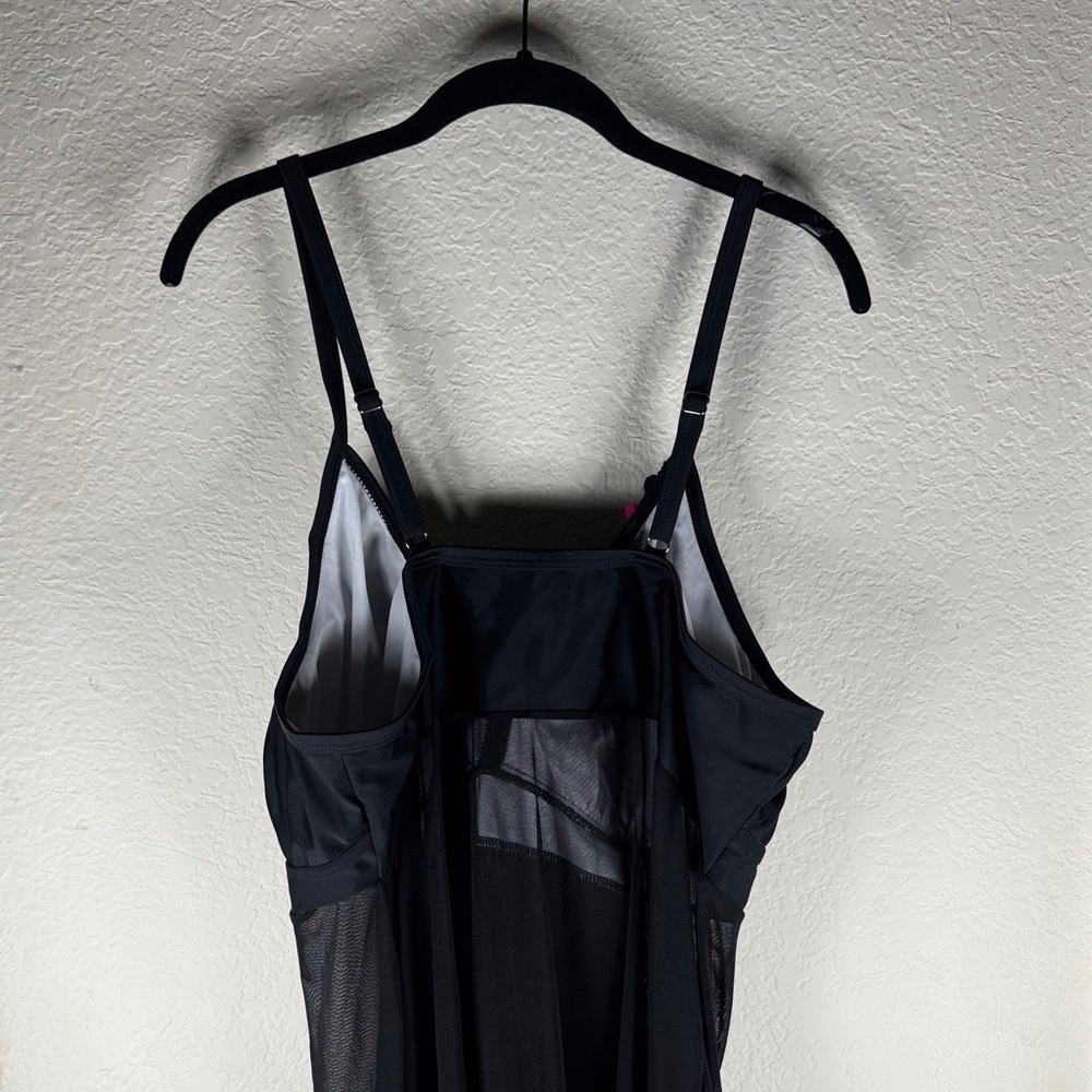 Black Mesh Tankini Tunic with Multicolor Pom-Poms - Picture 3 of 5
